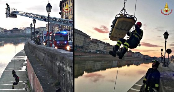 Ragazzo cade in Arno dai Lungarni di Pisa