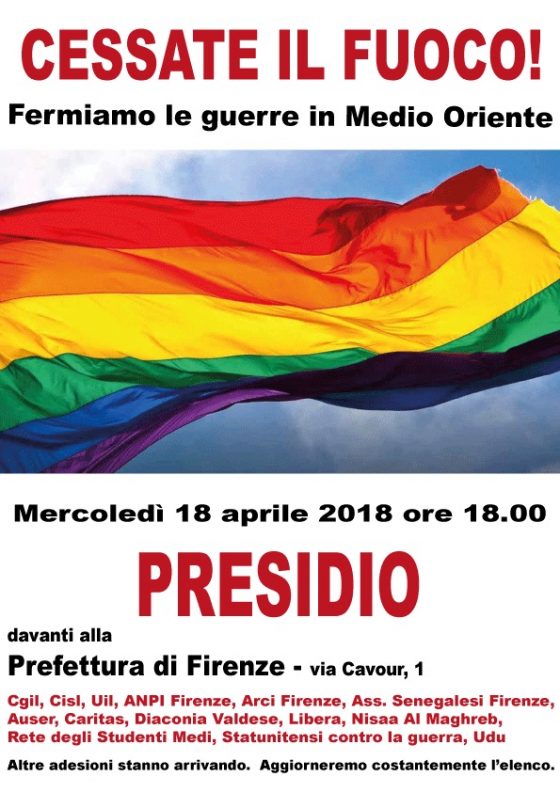 “Cessate il fuoco – Fermiamo le guerre in Medio Oriente”: oggi alle 18 presidio a Firenze
