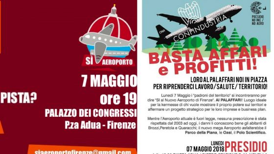 Aeroporto Firenze: nuova pista, i Sì dentro il Palaffari e i No in piazza