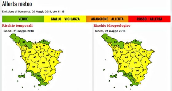 Allerta gialla per temporali e rischio idrogeologico