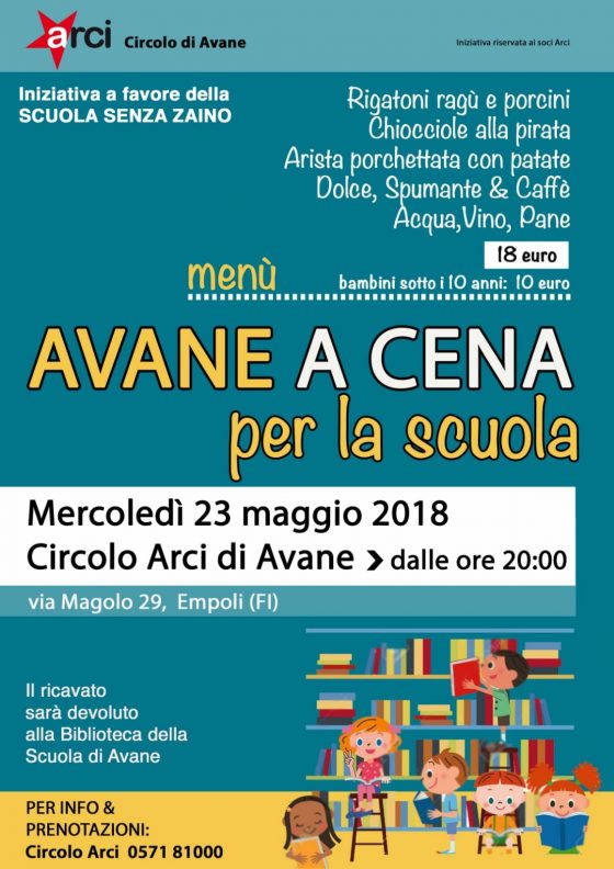 Avane: una cena al circolo per creare la biblioteca nella scuola