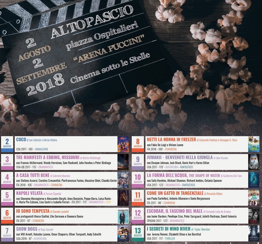 Torna il cinema sotto le stelle in Piazza Ospitalieri ad Altopascio