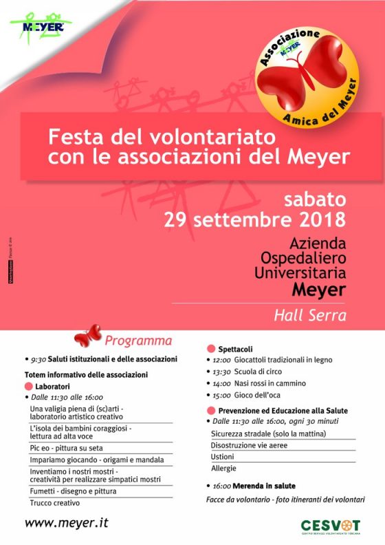 Meyer: il 29 settembre festa con le associazioni volontariato