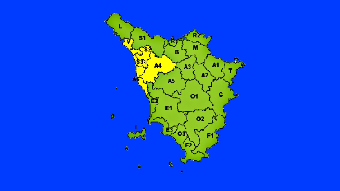 Toscana, ‘Allerta Gialla’ fino a lunedì su costa e centronord