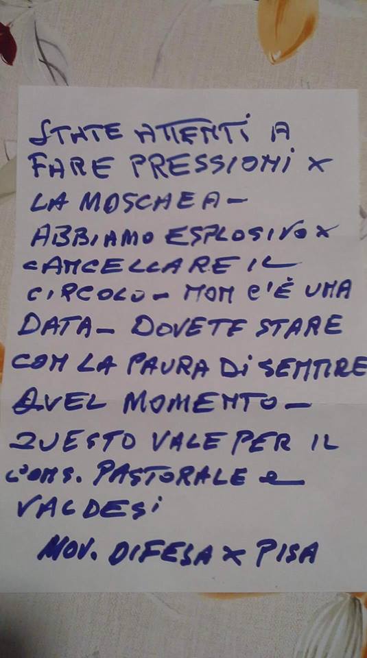 la lettera di minacce inviate al circolo Pd