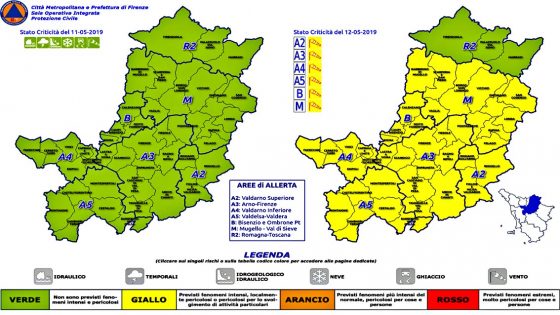 Meteo Firenze, codice giallo per temporali e vento