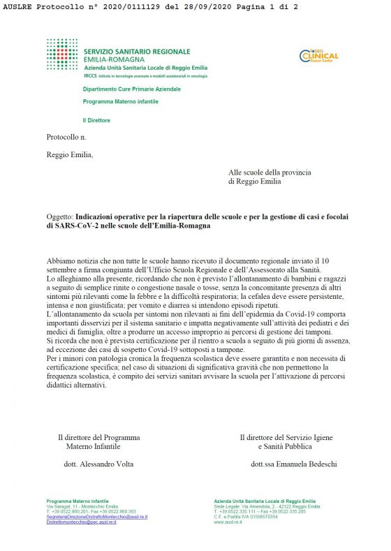 IL CAFFE’ SCORRETTO – 2 OTTOBRE 2020: Io non sono un virologo (ma la ASL di Reggio Emilia sì)