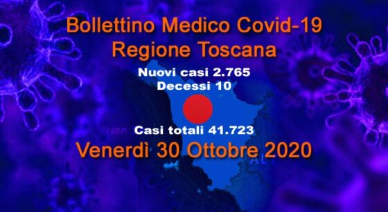 Coronavirus in Toscana: 2.765 nuovi casi, età media 45 anni, 10 decessi
