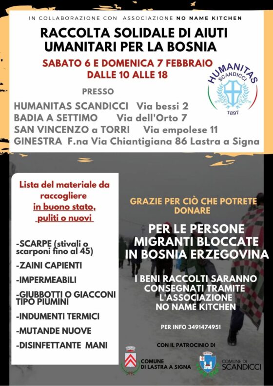 Una raccolta solidale per i migranti sulla rotta balcanica