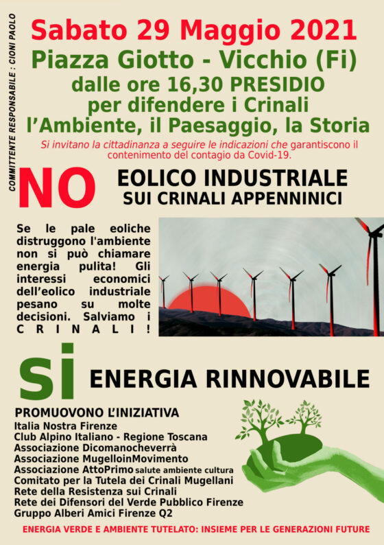 No all’impianto eolico in Mugello, presidio domani a Vicchio
