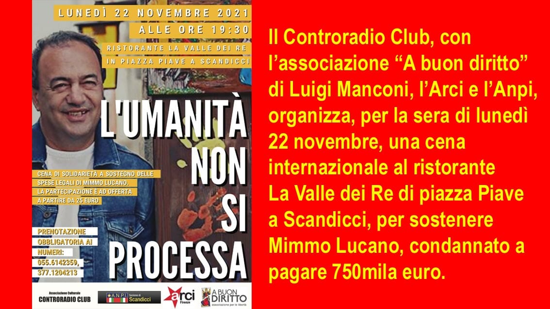 🎧 Lunedì sera. L’umanità non si processa. A Scandicci una cena per Mimmo Lucano