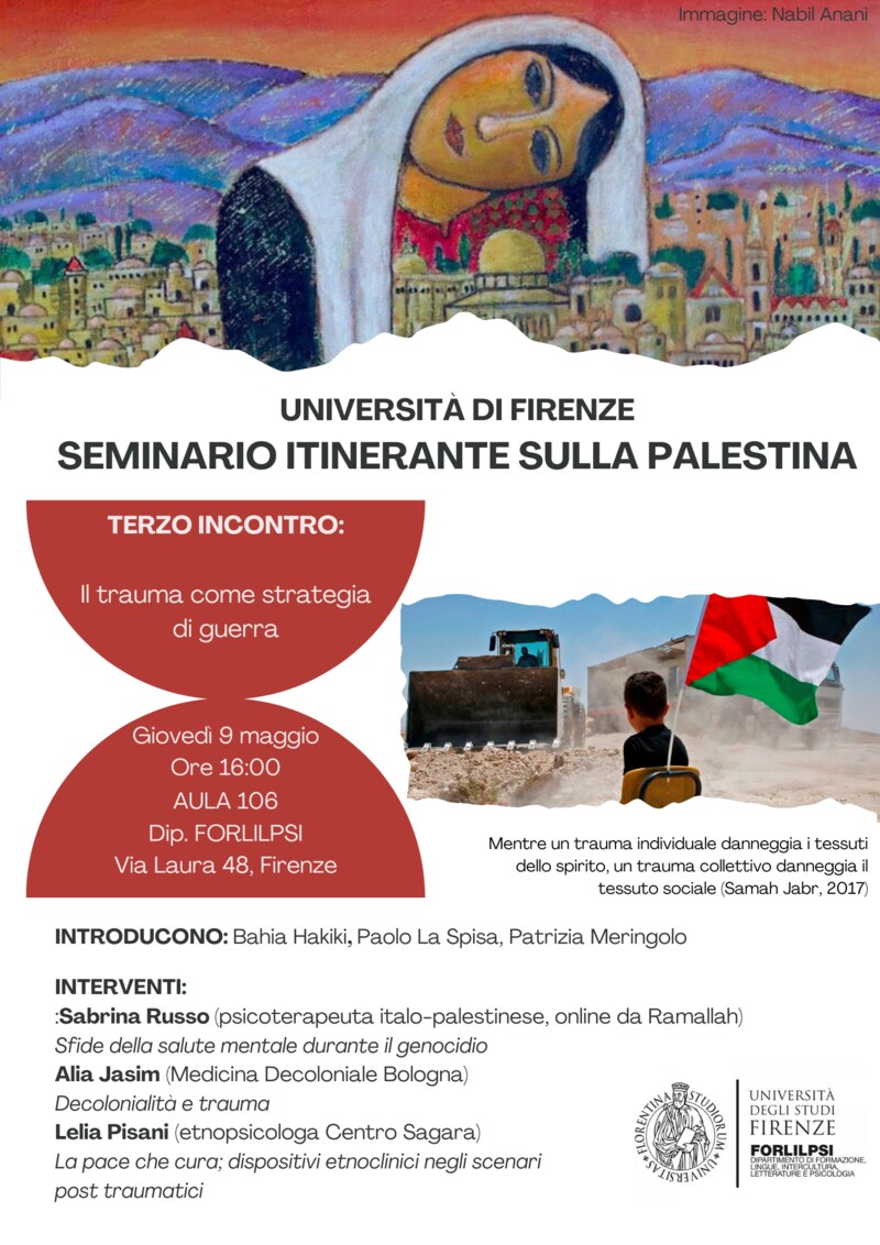Due nuovi seminari in Ateneo sulla Palestina: 9/5 sul trauma e 11/5 sulla conservazione del patrimonio culturale