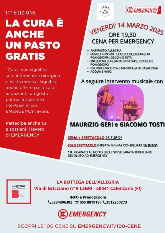 Emergency: cena di solidarietà a Calenzano
