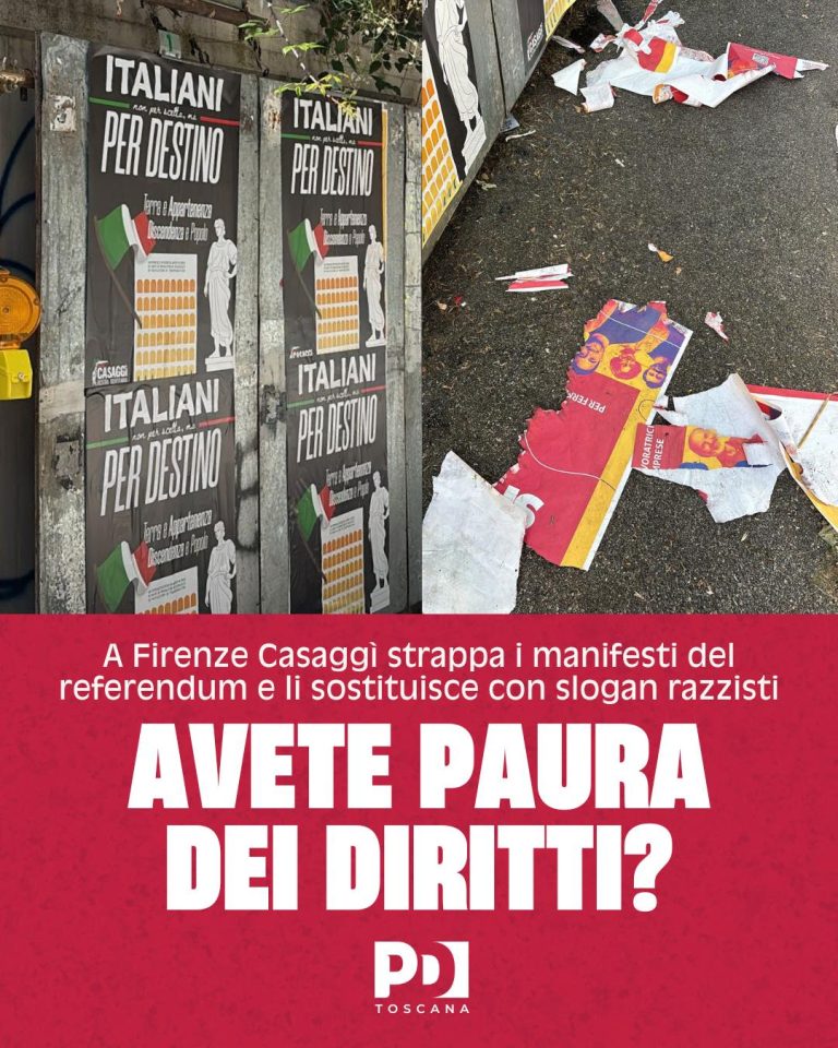Referendum, Firenze: manifesti Cgil ‘vota sì’ strappati e  sostituiti da altri di Casaggì