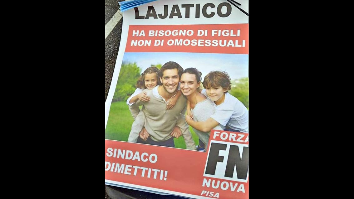 Forza Nuova diffonde volantino omofobo contro sindaco di Lajatico