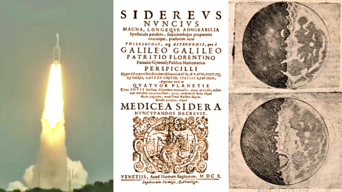 Juice, inizia l’avventura verso le lune di Giove, a bordo una placca con il frontespizio del libro ‘Sidereus Nuncius’ di Galileo Galilei